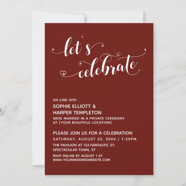 Invitation Célébrons les cœurs Script Réception Bourgogne (Devant)
