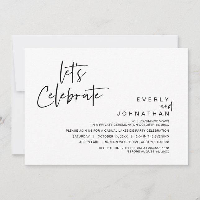 Invitation Célébrons, Mariage Intime Fête (Devant)