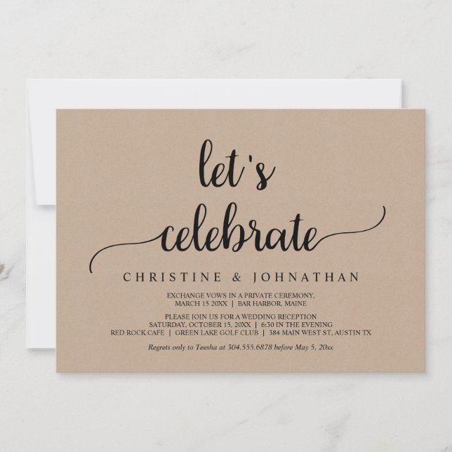 Invitation Célébrons, Mariage Intime Kraft Rustique (Devant)