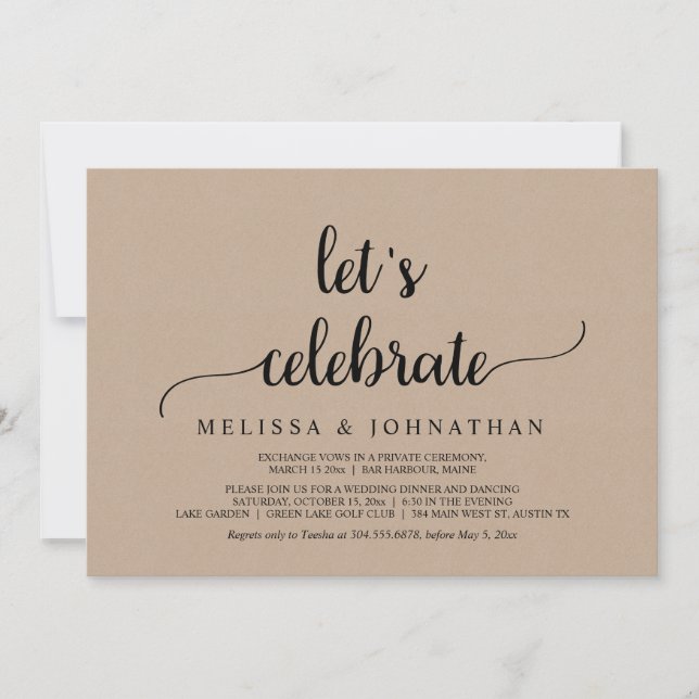 Invitation Célébrons, Mariage Rustique Fuite Party (Devant)