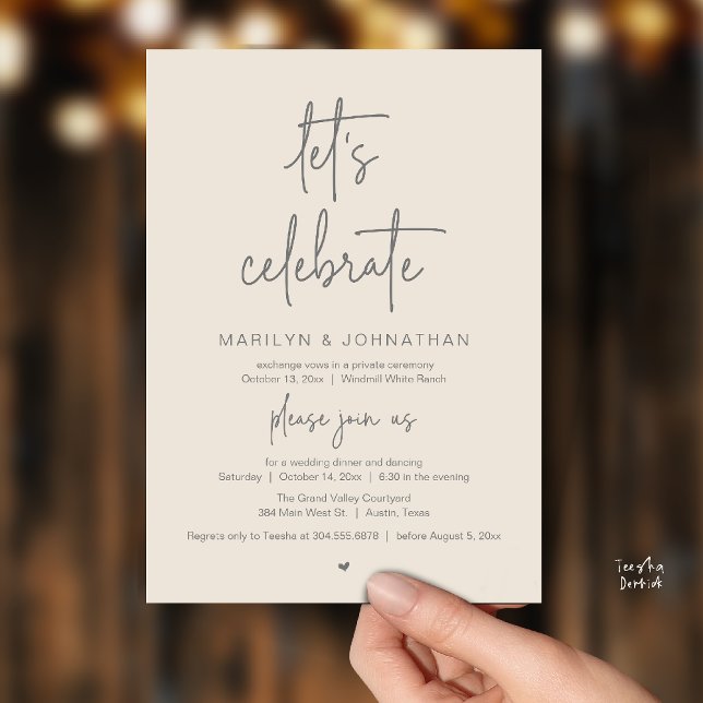 Invitation Célébrons, Réception de Mariage Moderne Minimalist (Let's Celebrate, Modern Minimal Wedding Reception dinner dancing Invitation card cream grey)