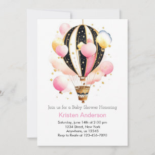 Invitation Céleste Boho Balloon Aventure Baby shower fille