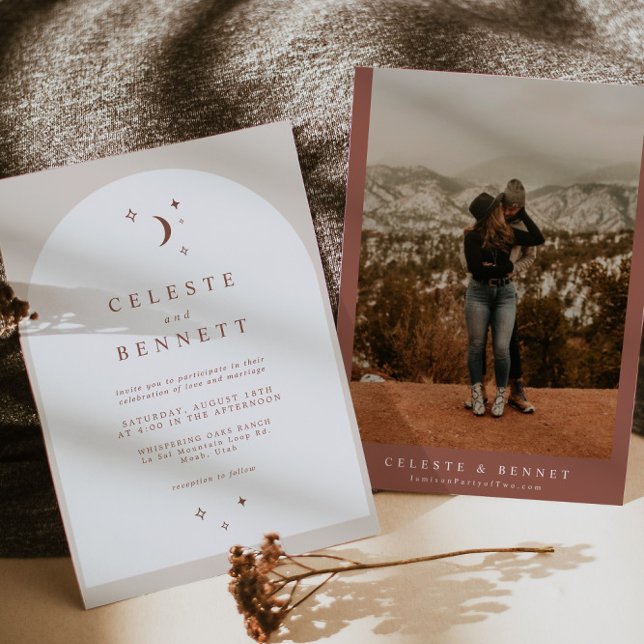 Invitation CELESTE Boho Moon & Etoiles Mariage d'arc en terre (Créateur téléchargé)