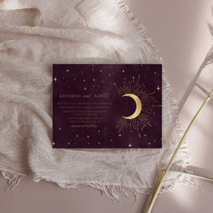 Invitation Céleste Bourgogne Or Lune Et Étoiles Mariage