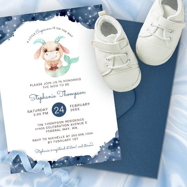 Invitation Céleste Capricorne Astrologie Baby shower des sign (Celestial Capricorn Astrology Sign Baby Shower Invitation)