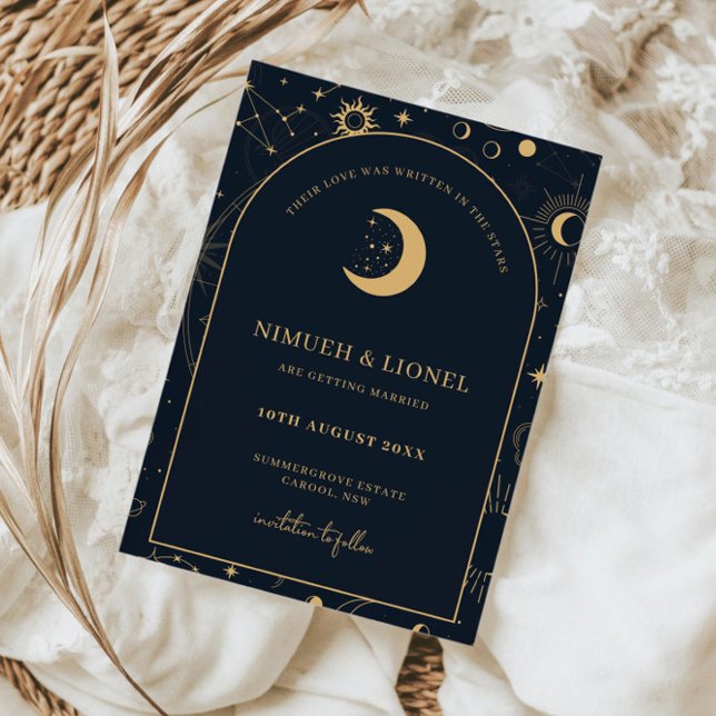 Invitation Céleste écrit dans les étoiles Enregistrer la date (Créateur téléchargé)