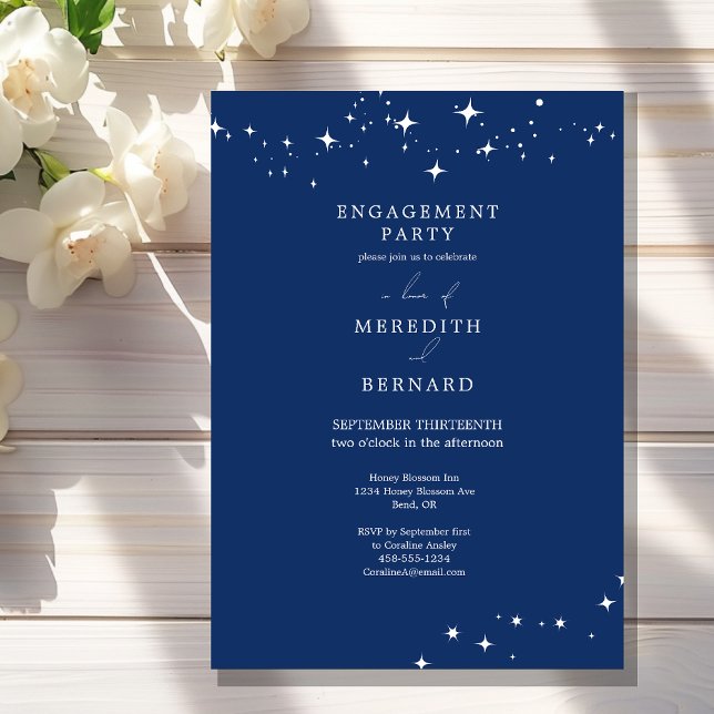 Invitation Céleste Élégant Fiançailles Navy Blue (Créateur téléchargé)