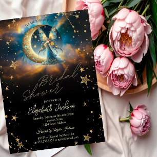 Invitation Céleste Lune Bleue Fées Étoiles Baby Shower de Mar