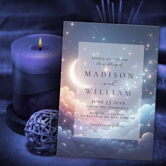 Invitation Céleste Lune et étoiles Mariage (Créateur téléchargé)