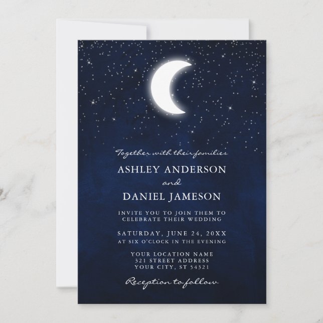 Invitation Céleste Lune étoiles Mariage photo (Devant)