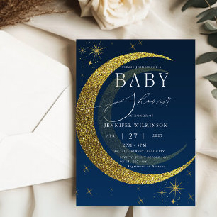 Invitation Céleste Lune étoiles Starry Baby shower de nuit