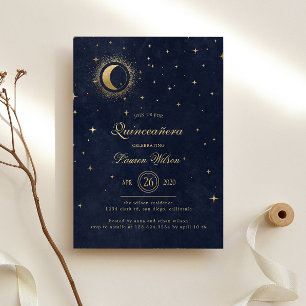 Invitation Céleste Midnight Blue Gold Stars Quinceanera