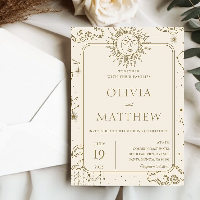 Invitation Céleste mystique étoile Mariage de la lune de nuit (Celestial Mystical Starry Night Moon Wedding Invitation)