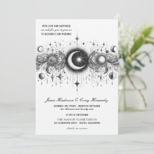 Invitation Céleste noir et blanc avec détails Mariage