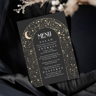 Invitation Céleste Nuit Sky Stars Arch Black Mariage Menu