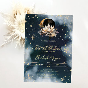 Invitation Céleste Soleil,Lune,Etoiles Lotus Ciel Douze Ans