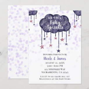 Invitation Céleste violet étoile d'or Bébé Sprinkle Shower