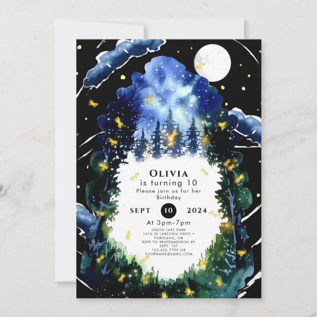 Invitation Céleste Whimsy Woodland Anniversaire (Devant)