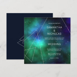 Invitation Celestial bleu vert cosmique Abstrait Cool Mariage
