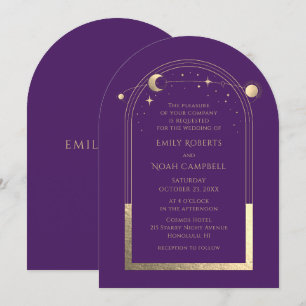 Invitation Celestial Chic Purple Or Soleil Lune Étoiles Espac