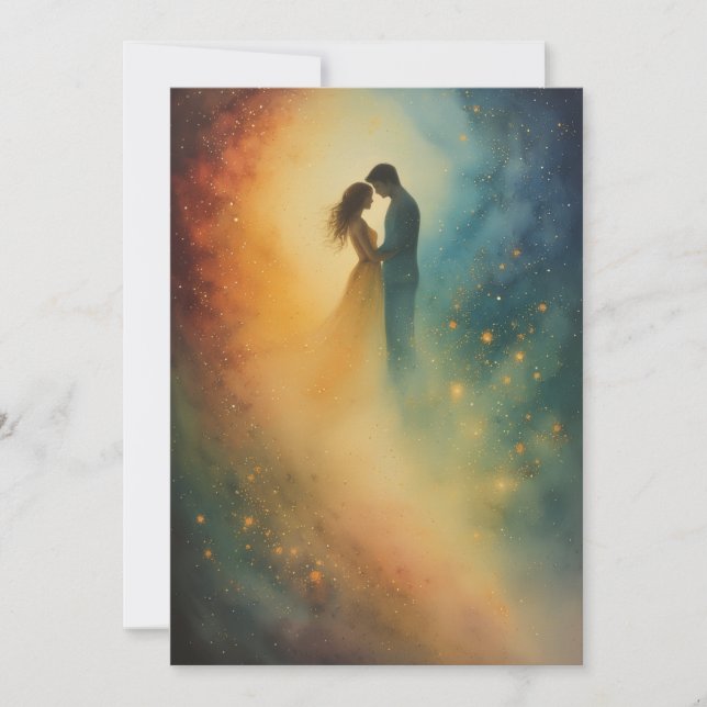 Invitation Celestial Embrace Watercolor Art, Couple (Devant)