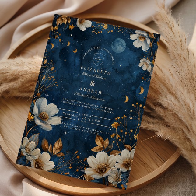 Invitation Celestial Midnight Floral Wedding (Créateur téléchargé)