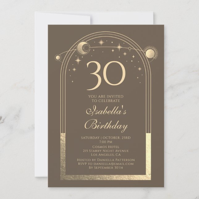 Invitation Celestial Mocha Gold Sun Moon Stars 30e anniversai (Devant)