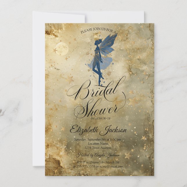 Invitation Celestial Moon Fairy Girl Gold Bridal Shower (Devant)