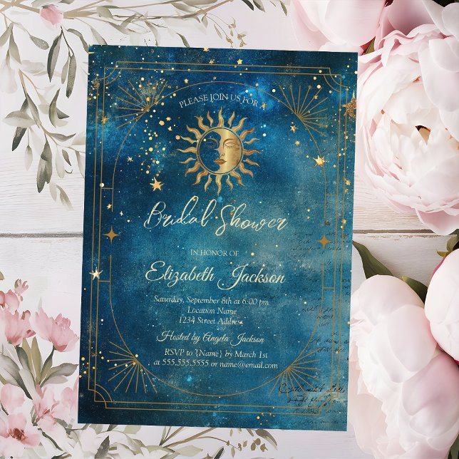 Invitation Celestial Moon Frame Blue Bridal Shower (Créateur téléchargé)