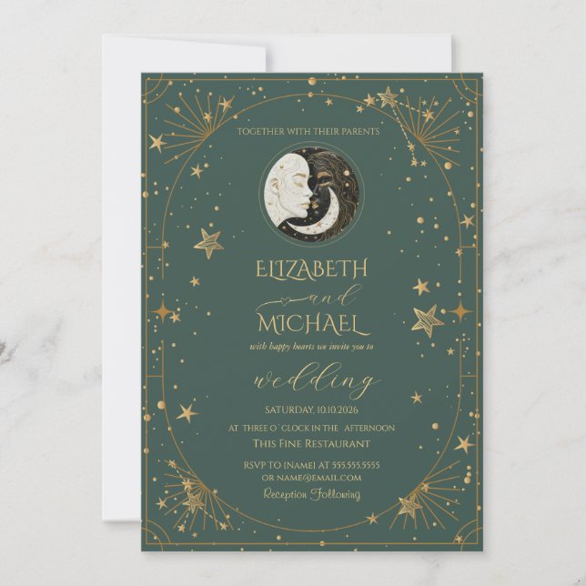 Invitation Celestial Moon Sun Frame Wedding (Devant)