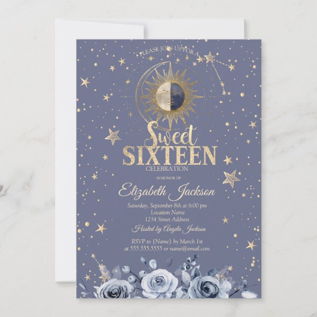 Invitation Celestial Moon Sun Moon Stars Lavander Sweet 16 (Devant)