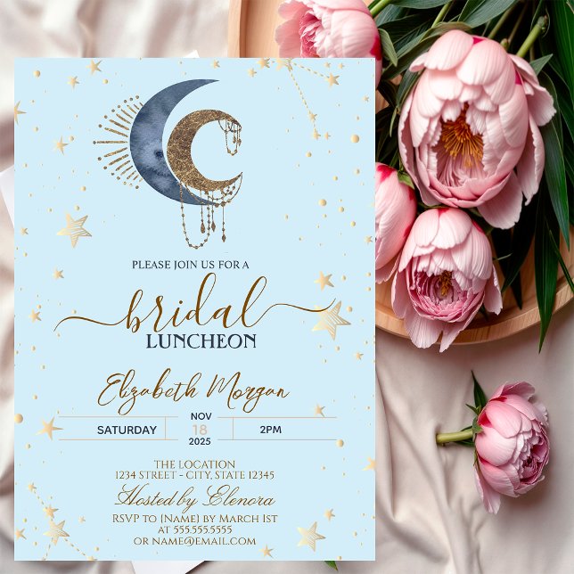 Invitation Celestial Moons,Stars Light Blue Bridal Luncheon  (Créateur téléchargé)