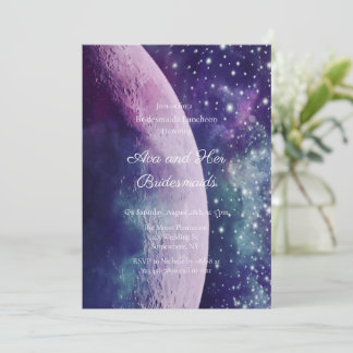 Invitation Celestial Purple Galaxy Moon Bridesmaids Luncheon