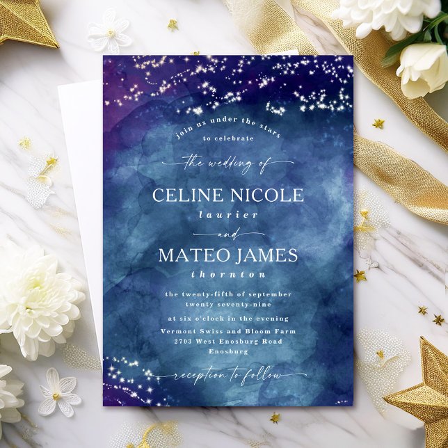 Invitation Céline ・ Élégant Mariage de nuit étoilé céleste (Announce your special day with the Celine wedding invite, featuring a dreamy celestial design.)