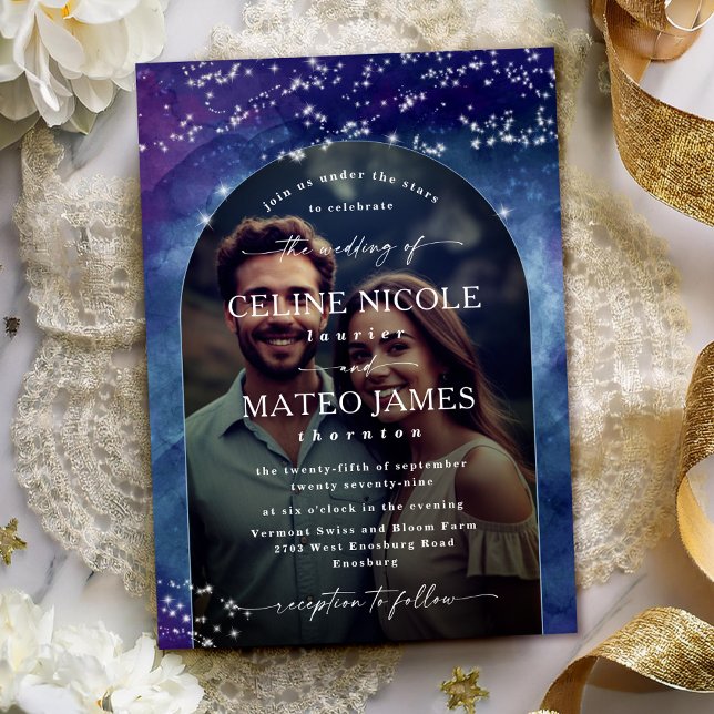 Invitation Céline ・ Mariage photo céleste du ciel de nuit (Capture your love with the Celine photo wedding invite, with a custom monogram on the back.)