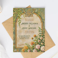 Celtic Green Fleur sauvage Vintage Wedding Invitat