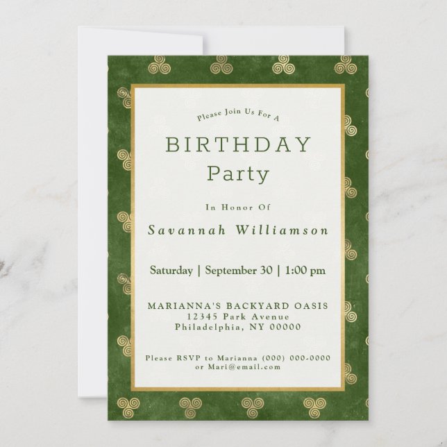 Invitation Celtic Green Gold Triple Spiral Anniversaire (Devant)