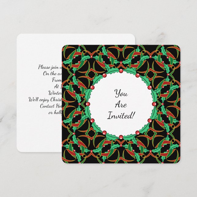 Invitation Celtic Holly Wreath Motif Noël (Devant / Derrière)