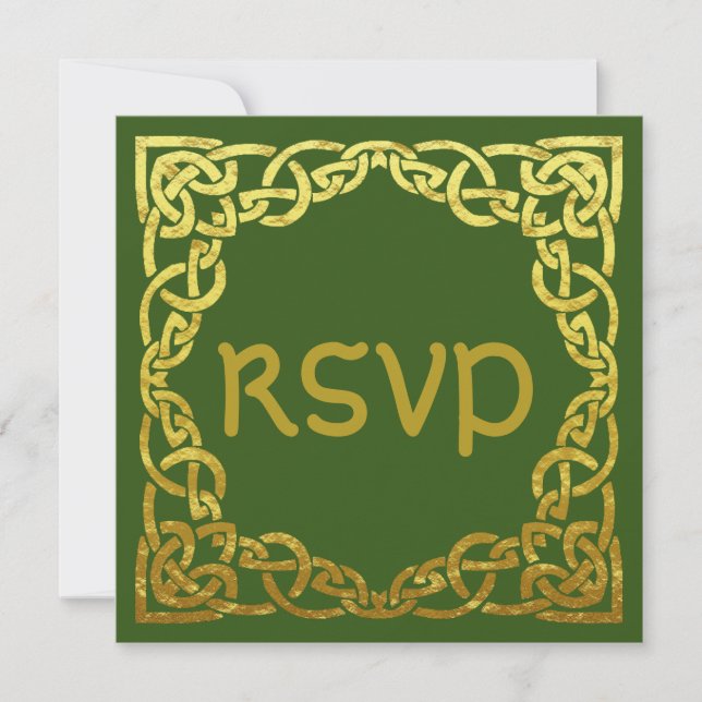 Invitation Celtic Mariage Green | Faux Gold Celtic Knot RSVP (Devant)