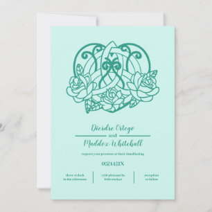 Invitation Celtic Triquetra Coeur Knot Flora Turquoise Handfa