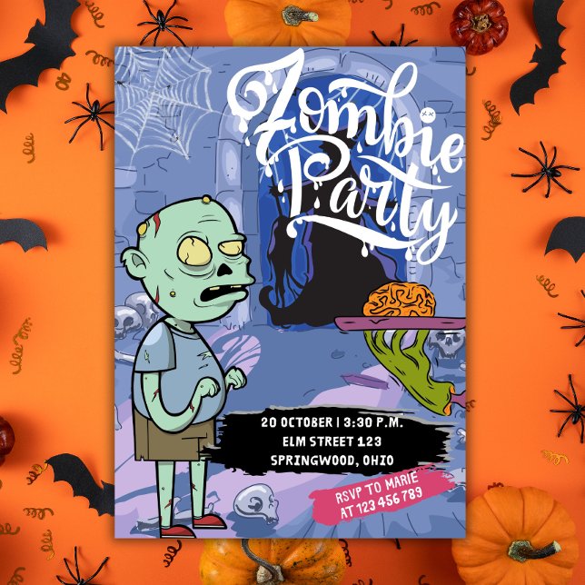 Invitation Cena de Halloween Fiesta zombie (zombie invitation, halloween party dinner, brain zombie)