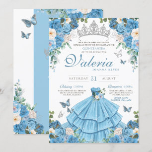 Invitation Cendrillon Bleu Argent papillon princesse Annivers