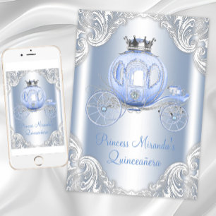Invitation Cendrillon Bleu Argent Princesse Quinceanera