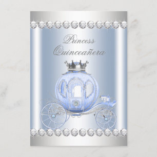 Invitation Cendrillon Bleu Argent Princesse Quinceanera