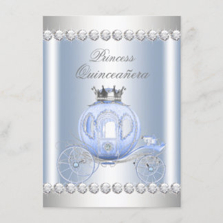 Invitation Cendrillon Bleu Argent Princesse Quinceanera