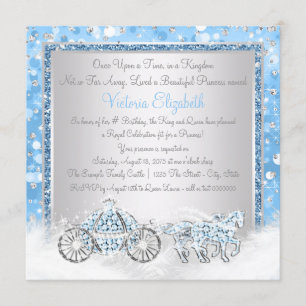 Invitation Cendrillon bleu et argent Princesse Anniversaire