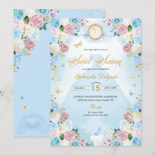 Invitation Cendrillon bleu et rose Princesse Robe douce 16