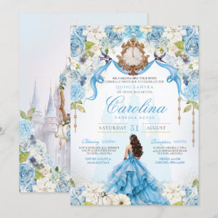 Invitation Cendrillon Bleu Luxe Princesse Quinceanera