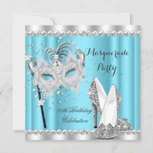 Invitation Cendrillon Bleu Masquerade Masque Talons Anniversa