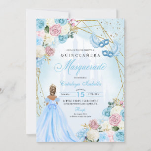 Invitation Cendrillon bleu rose pâle Masquerade Quinceanera
